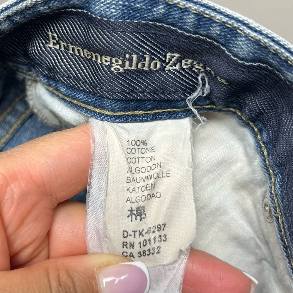 Ermenegildo Zegna Italian Denim Jeans 100% Cotton Slim Fit Distressed Size 34x29